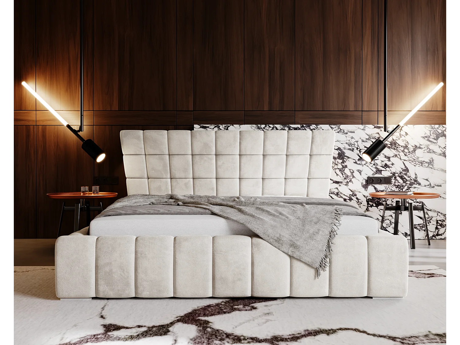 Emporius gestoffeerd bed 180 x 200 cm Deluxe, bed met opbergruimte, fluweel Beige (Magic Velvet 2201)