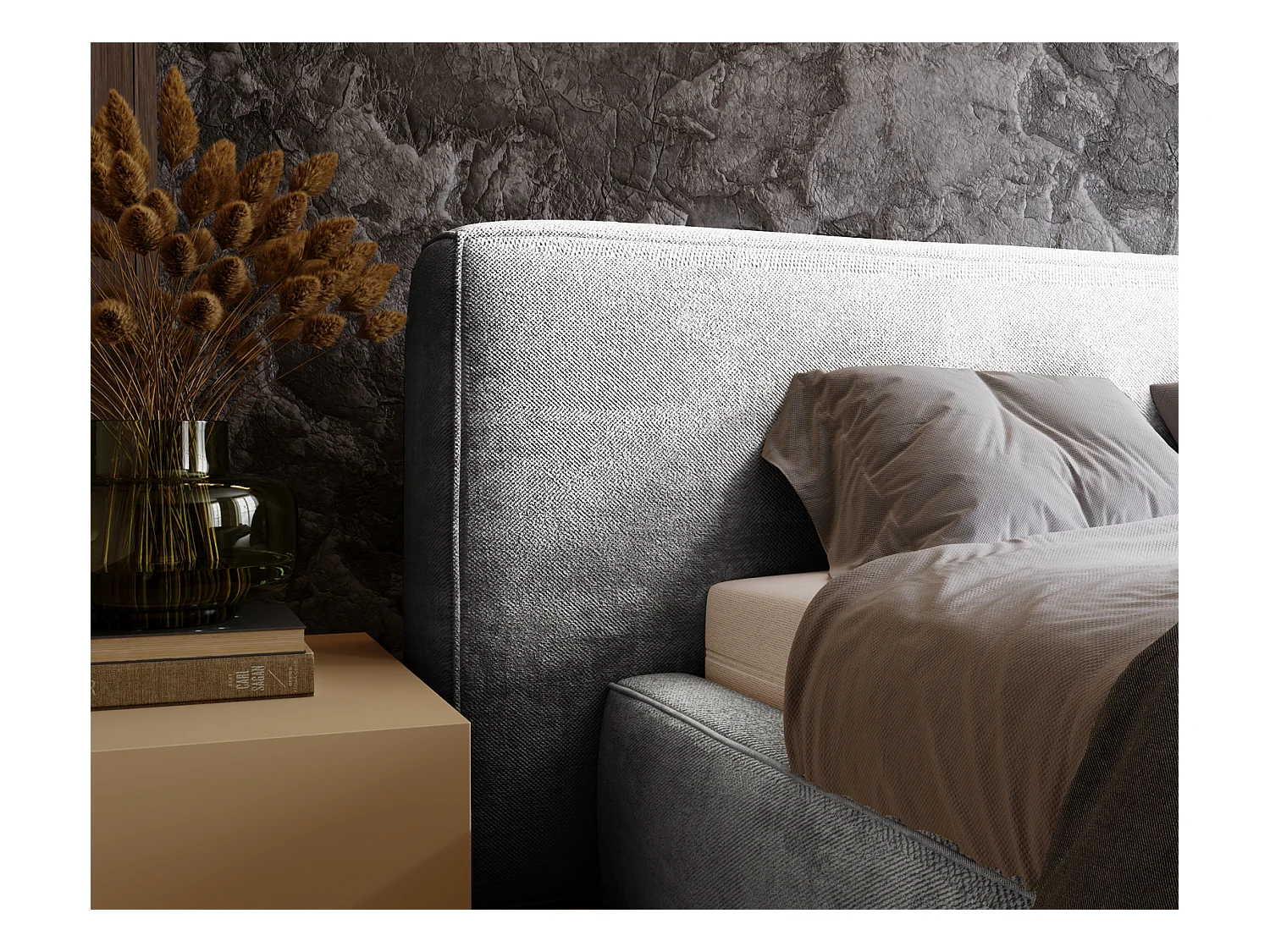 Emporius Lit 160x200 cm Vitoria - Lit adulte avec Tete de Lit, avec Rangement - Lit Gris clair (Symphony 19)