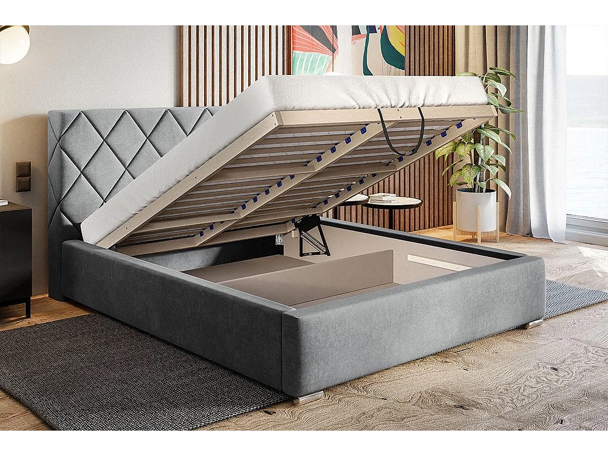 Emporius Lit rembourré 180x200 Aron - Lit double avec Rangement, Lit 140x200 cm Bleu (Monolith 77)