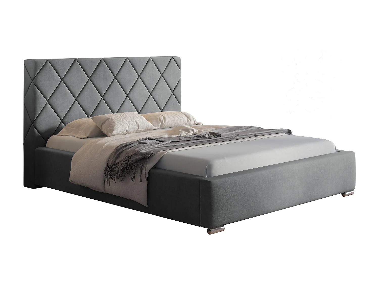 Emporius Lit rembourré 160x200 Aron - Lit double avec Rangement, Lit 140x200 cm Gris clair (Jasmine 90)