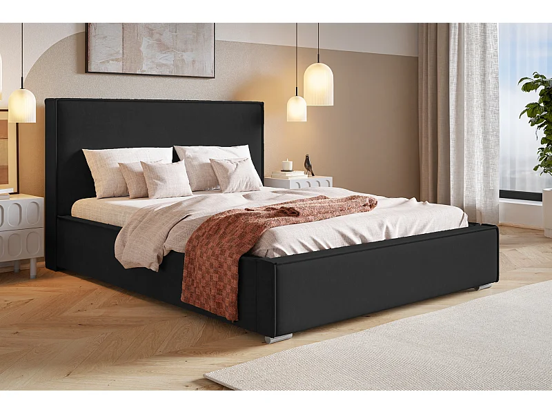 Emporius lit double 180 x 200 Sydney - Lit avec Rangement, Meubles de fabricant - Lit design tissu Noir (Amor Velvet 4322)