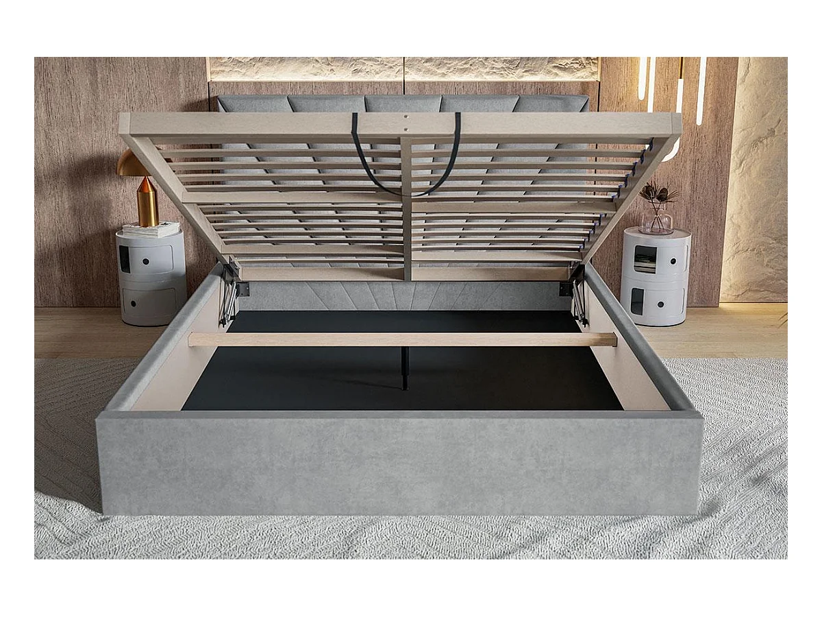 Emporius Lit double 180 x 200 cm Aris - Lit Adulte avec Rangment, Lit adulte - Tissu Velvet - Bleu (Kronos 09)