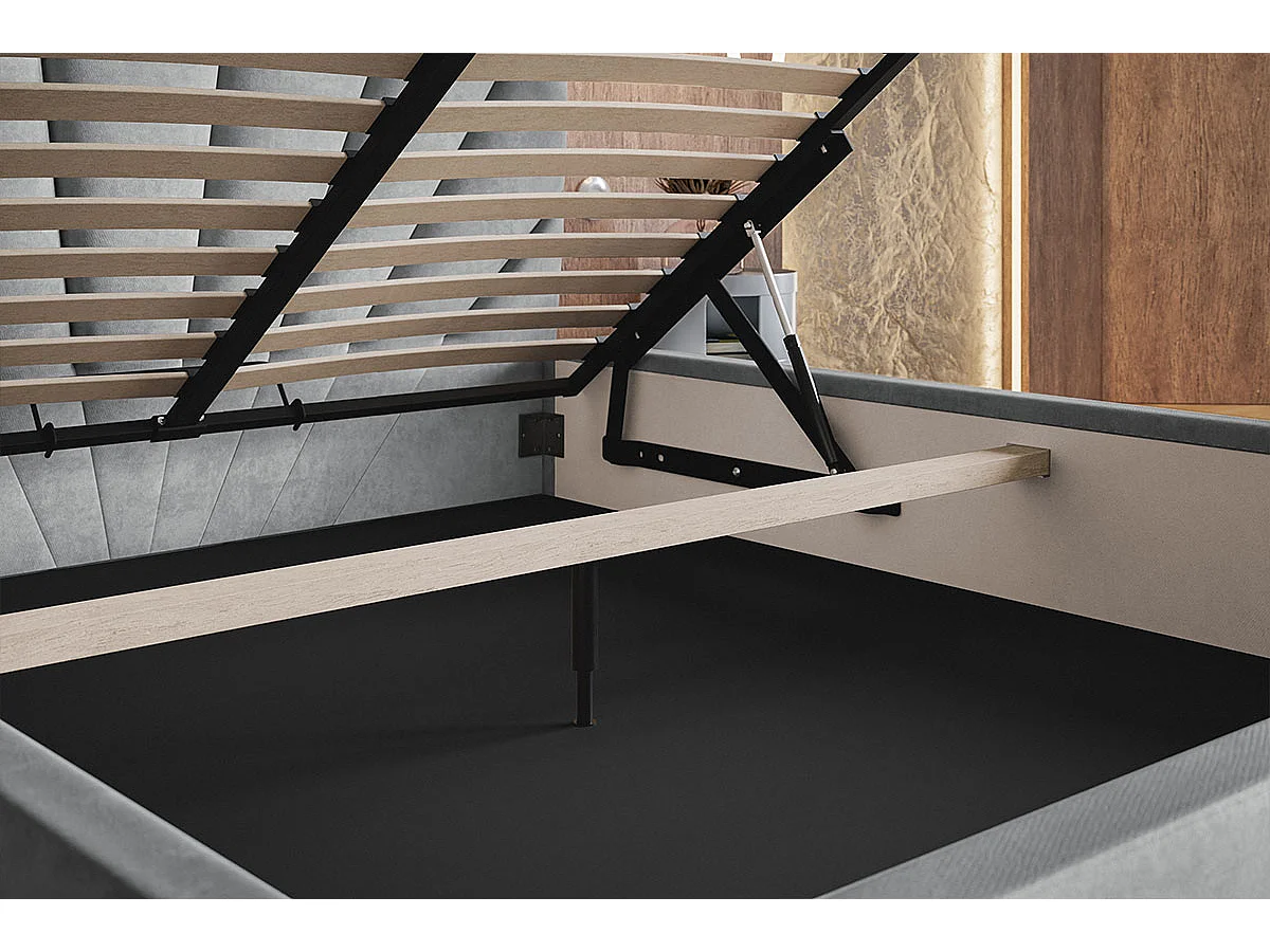 Lit coffre 200x200 cm Aris - Lit double avec rangment, sommier métallique - Tissu velours Bleu (Kronos 09)