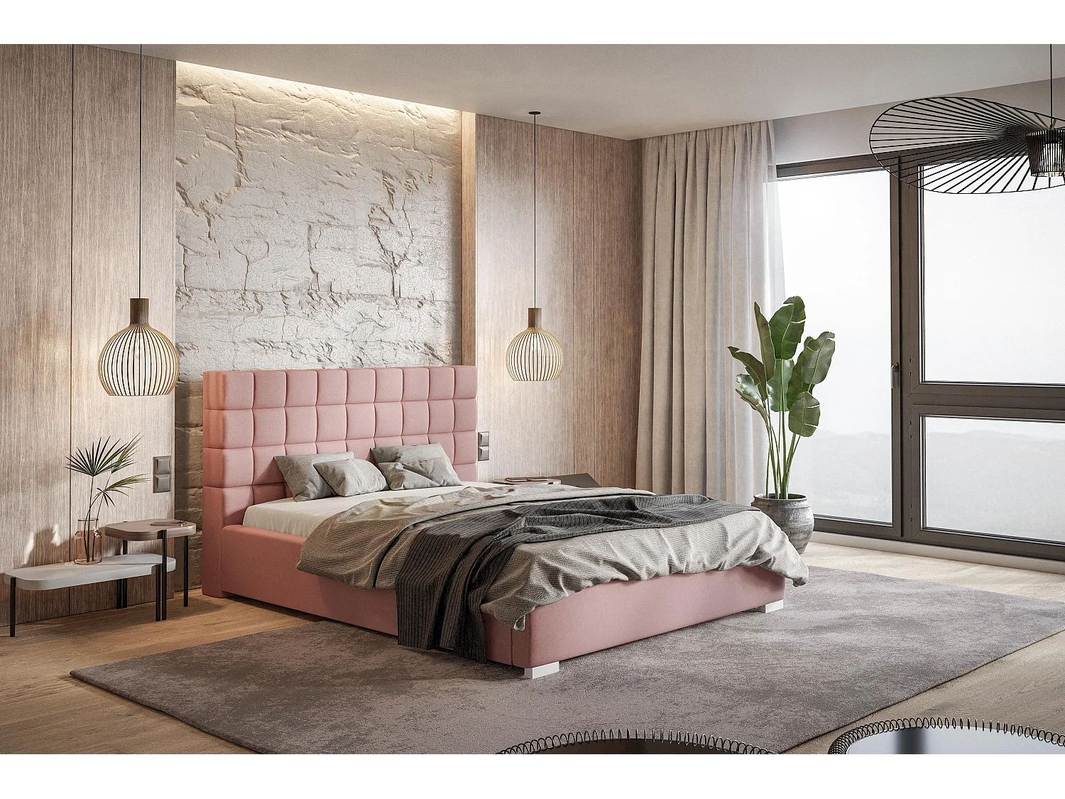 Emporius gestoffeerd bed 180x200 met opbergruimte Noris - tweepersoonsbed, lattenbodem - Roze (Jasmine 61)