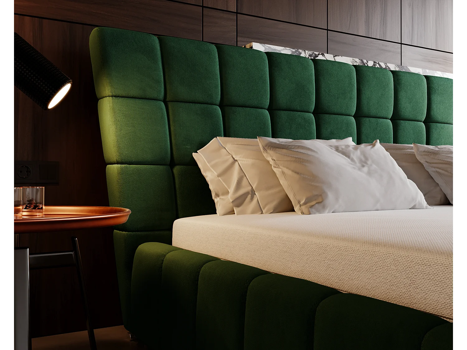 Emporius gestoffeerd bed 160 x 200 cm Deluxe, bed met opbergruimte, fluweel Groen (Magic Velvet 2225)