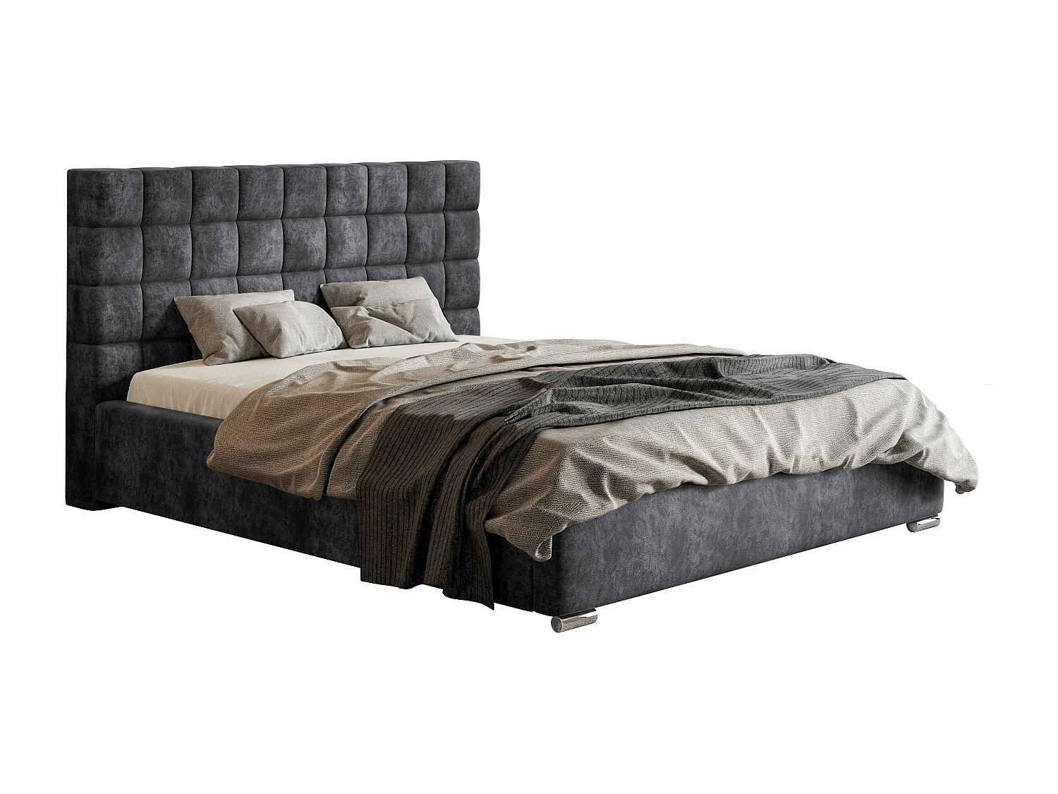 Emporius gestoffeerd bed 180x200 met opbergruimte Noris - tweepersoonsbed, lattenbodem - Donkergrijs (Goya 10)