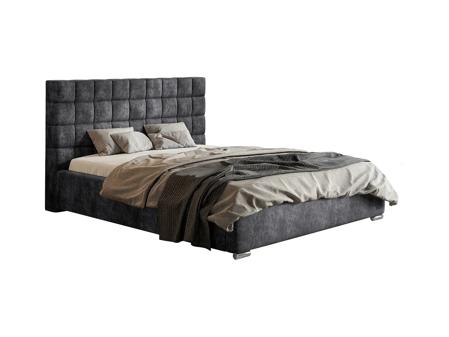 Emporius Lit 180x200 adulte avec Rangement Noris - Lit double Lit rembourré avec Tete de Lit - Velvet Gris foncé (Goya 10)