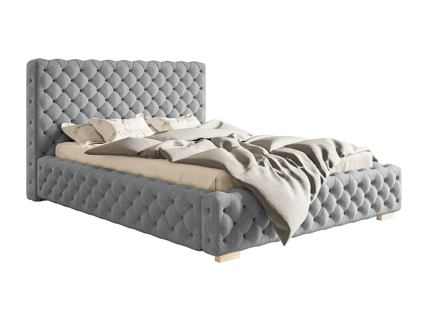 Lit coffre 160x200 Adonis - tete de Lit, sommier - velours Gris clair (Jasmine 90)