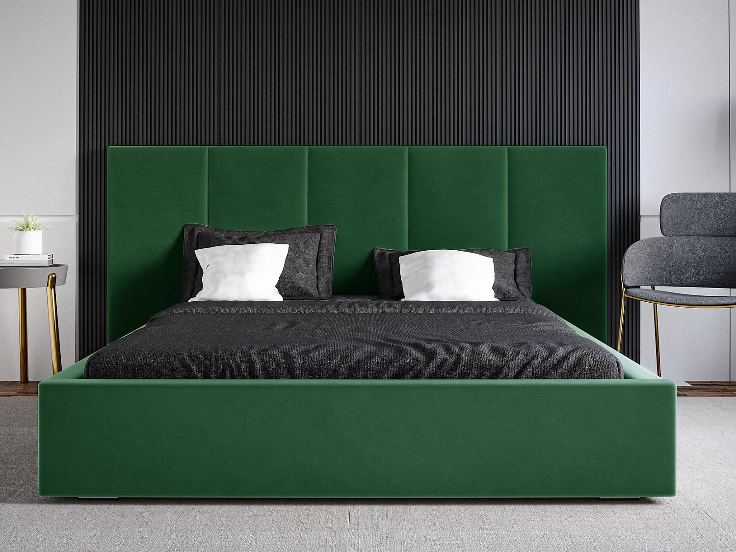 Emporius Lit rembourré 180 x 200 cm Praga - Lit avec Rangement, stoff Vert (Magic Velvet 2225)