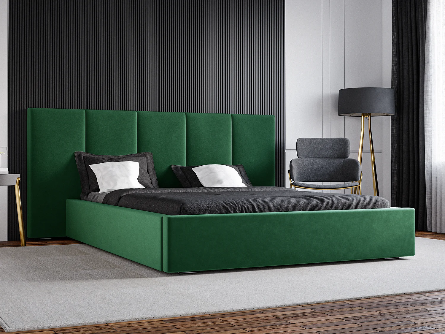 Emporius Lit rembourré 180 x 200 cm Praga - Lit avec Rangement, stoff Vert (Magic Velvet 2225)