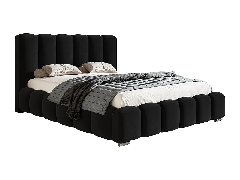 Emporius Polsterbett 140x200 Pearl, Doppelbett, Bettkasten, Lattenrost - Velvet Schwarz (Amor Velvet 4322)