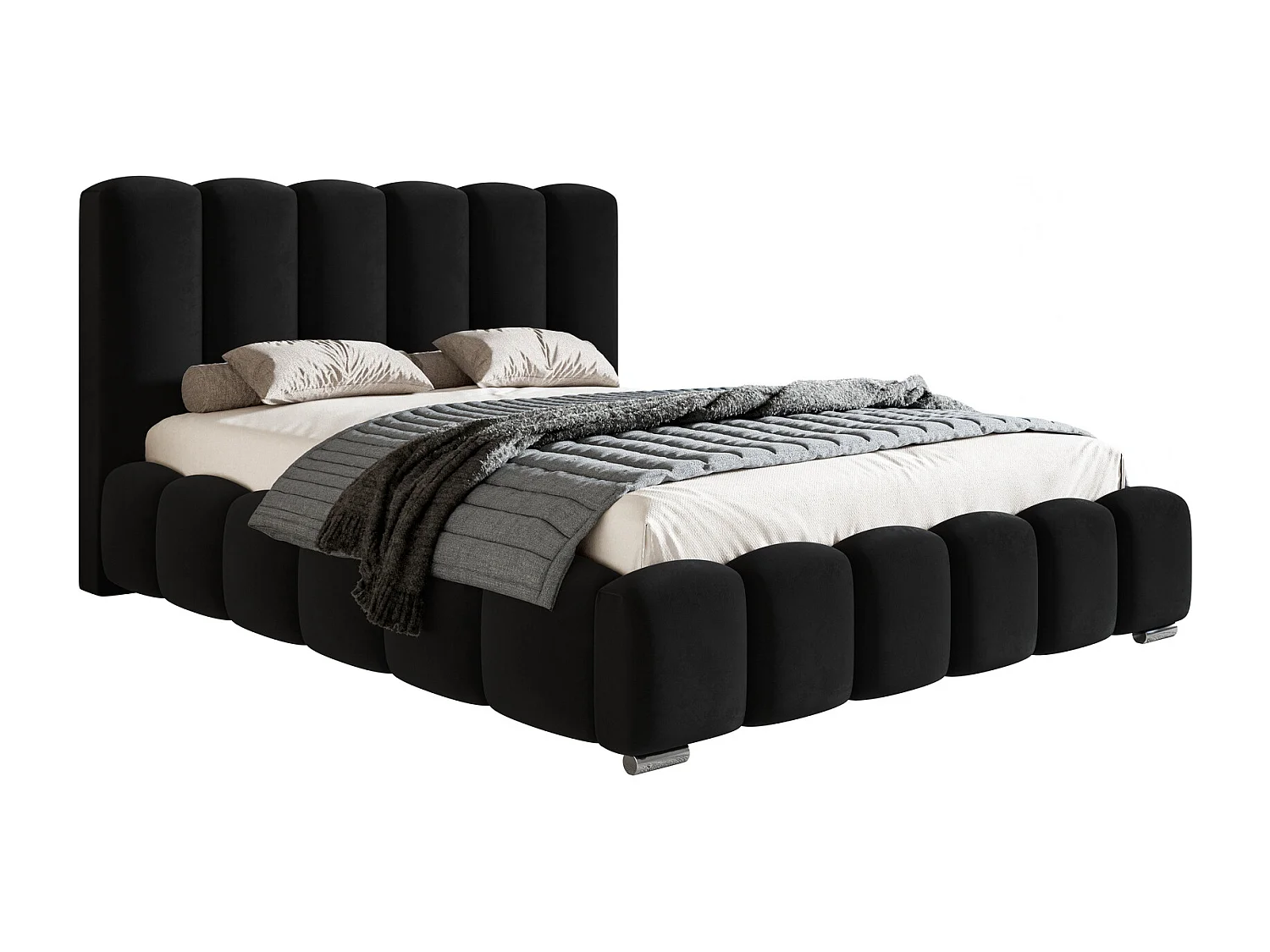 Emporius Polsterbett 140x200 Pearl, Doppelbett, Bettkasten, Lattenrost - Velvet Schwarz (Amor Velvet 4322)