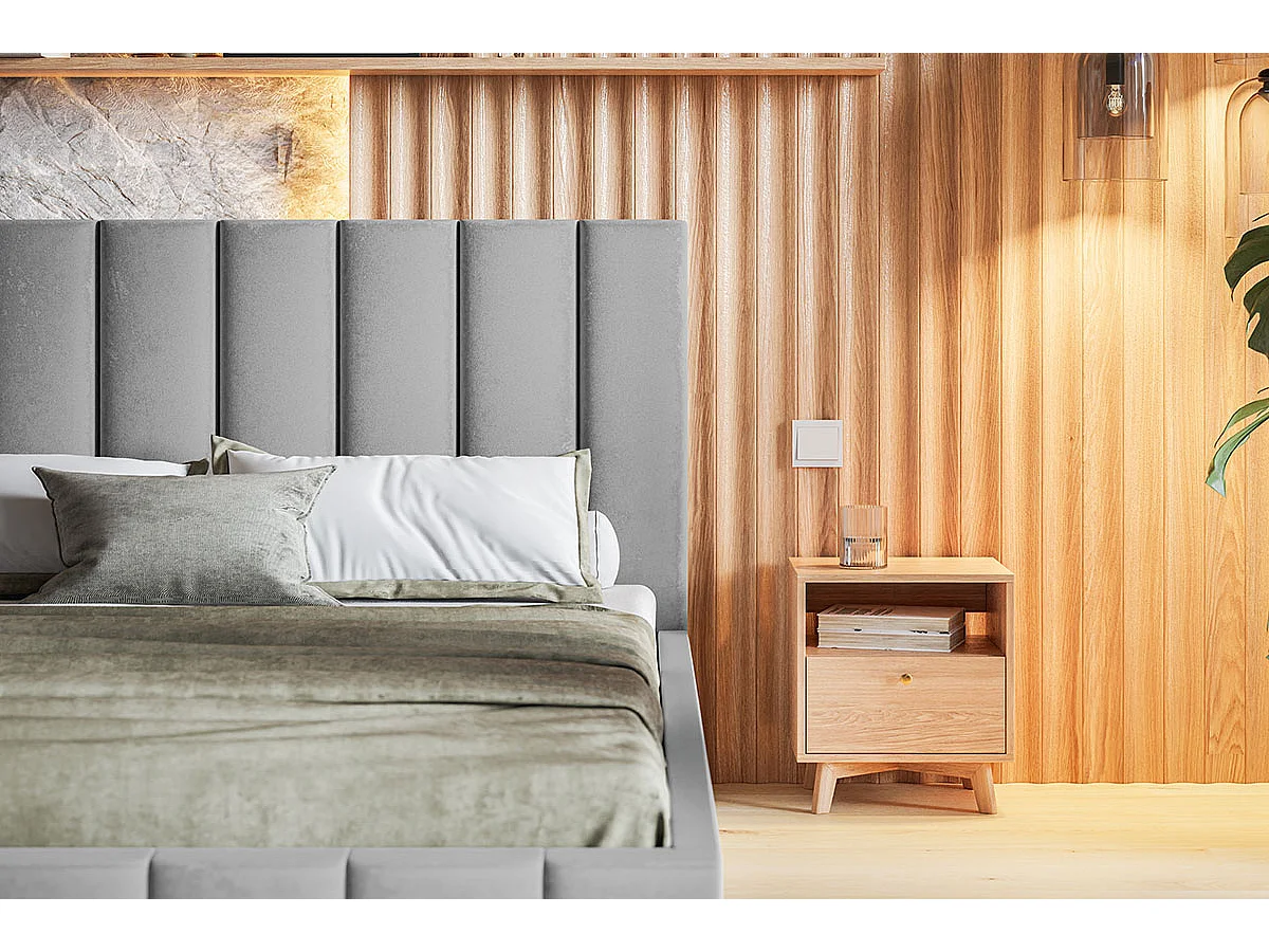 Emporius Lit avec Rangment 160 x 200 cm Moris - Tissu Velours & Sommier, Lit adulte 160x200 cm - Velvet Beige (Jasmine 21)