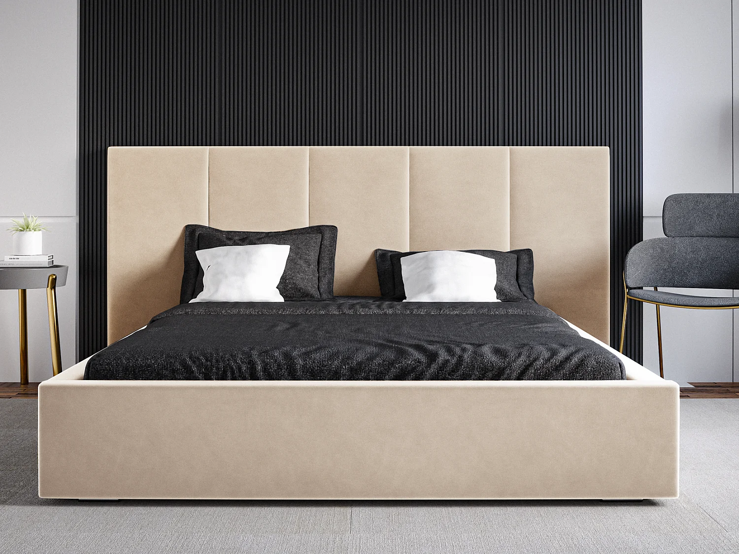 Emporius Lit rembourré 180 x 200 cm Praga - Lit avec Rangement, stoff Beige (Magic Velvet 2201)