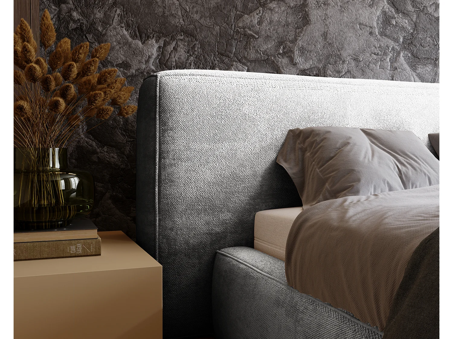 Emporius Lit 140x200 cm Vitoria - Lit adulte avec Tete de Lit, avec Rangement - Lit Gris clair (Symphony 19)