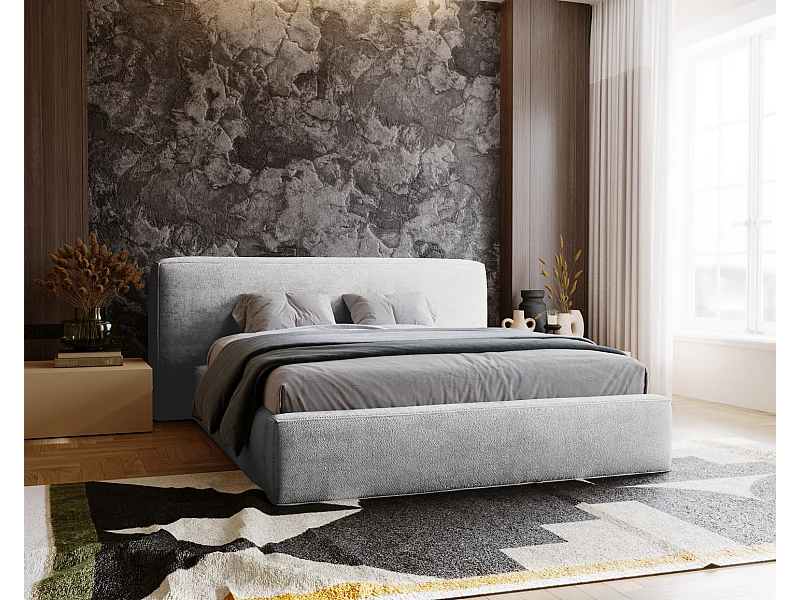 Emporius Lit 140x200 cm Vitoria - Lit adulte avec Tete de Lit, avec Rangement - Lit Gris clair (Symphony 19)