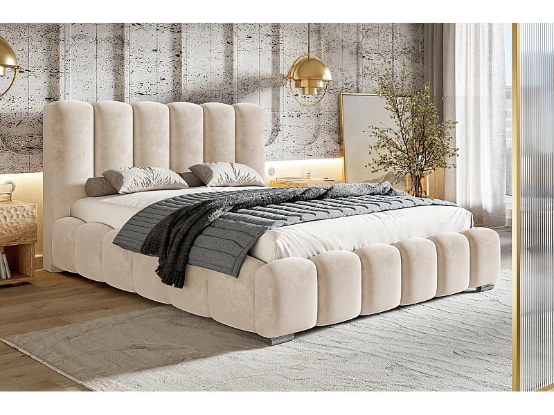 Emporius bed 200x200 cm met opbergruimte Pearl - gestoffeerd bed 200x200, fluwelen Beige (Amor Velvet 4304)