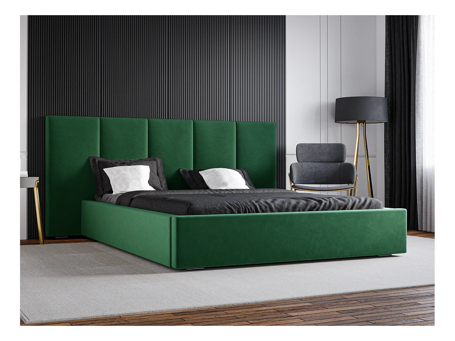Emporius Lit rembourré 160 x 200 cm Praga - Lit avec Rangement, stoff Vert (Magic Velvet 2225)