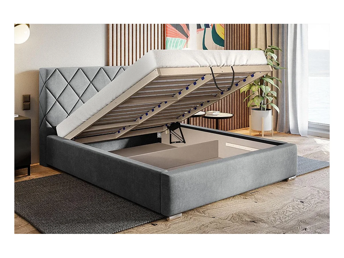 Emporius Bett 180x200 Aron, Polsterbett mit Bettkasten - Schlafzimmer, Doppelbett mit Lattenrost - Hellgrau (Jasmine 90)