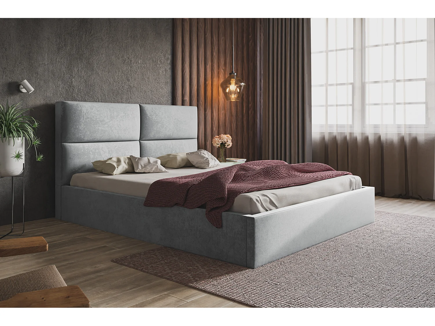 Emporius Lit coffre 160 x 200 cm Terra - Lit adulte 160x200 - Lit rembourré avec Rangment, Tissu Velvet - Gris clair (Jasmine 90)