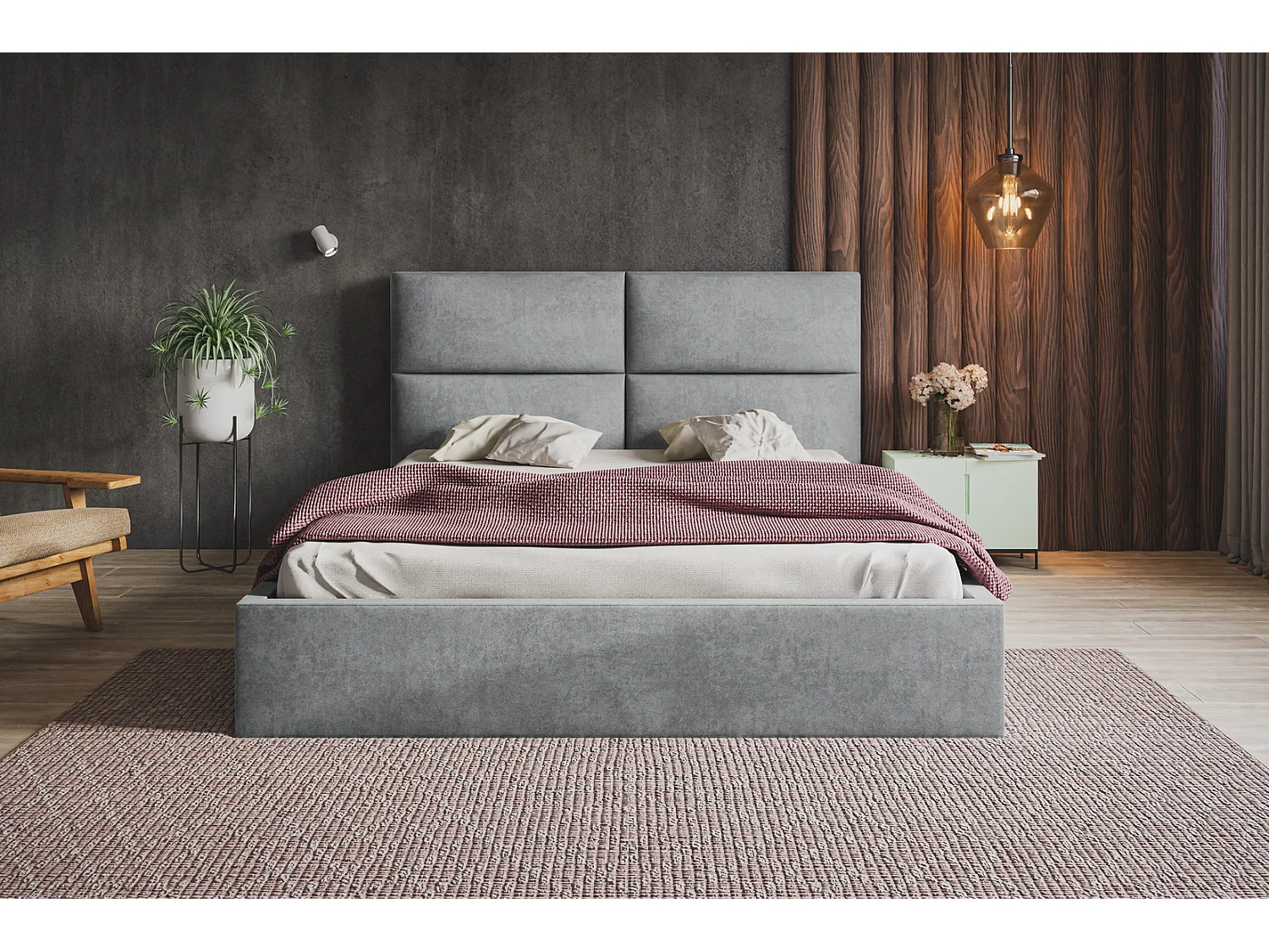 Emporius Lit coffre 160 x 200 cm Terra - Lit adulte 160x200 - Lit rembourré avec Rangment, Tissu Velvet - Gris clair (Jasmine 90)