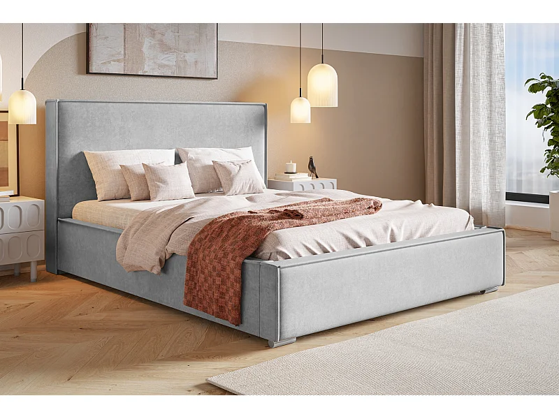 Emporius bed met opbergruimte Sydney - gestoffeerd bed 140x200, fluwelen Grijs (Amor Velvet 4318)