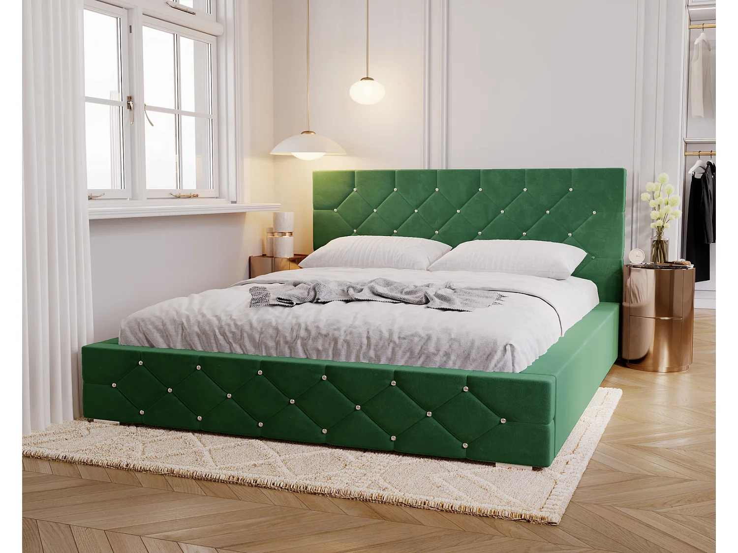 Emporius Lit capitonné 180x200 Solar, Lit double 180 x 200 cm, lit adulte avec Rangment, stoff Velours Vert (Magic Velvet 2225)