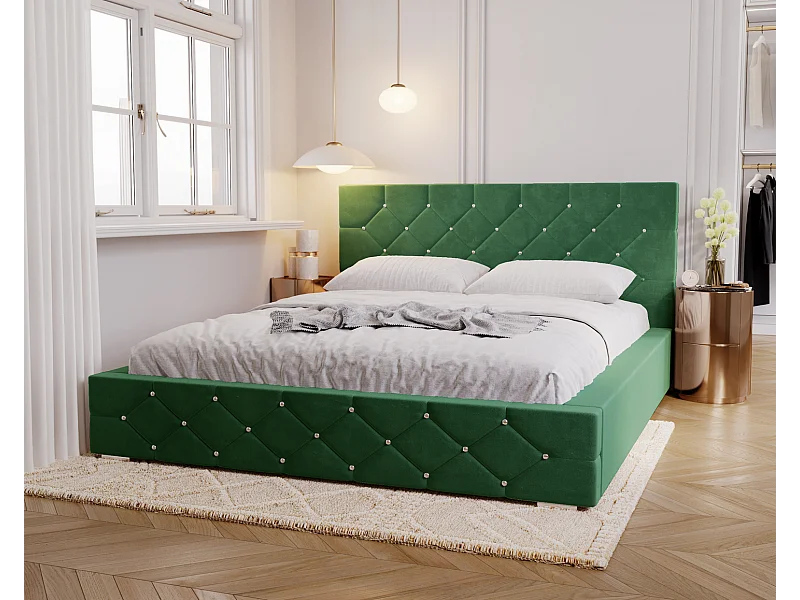 Emporius gestoffeerd bed 180 x 200 cm Solar - tweepersoonsbed met opbergruimte, fluweel Groen (Magic Velvet 2225)