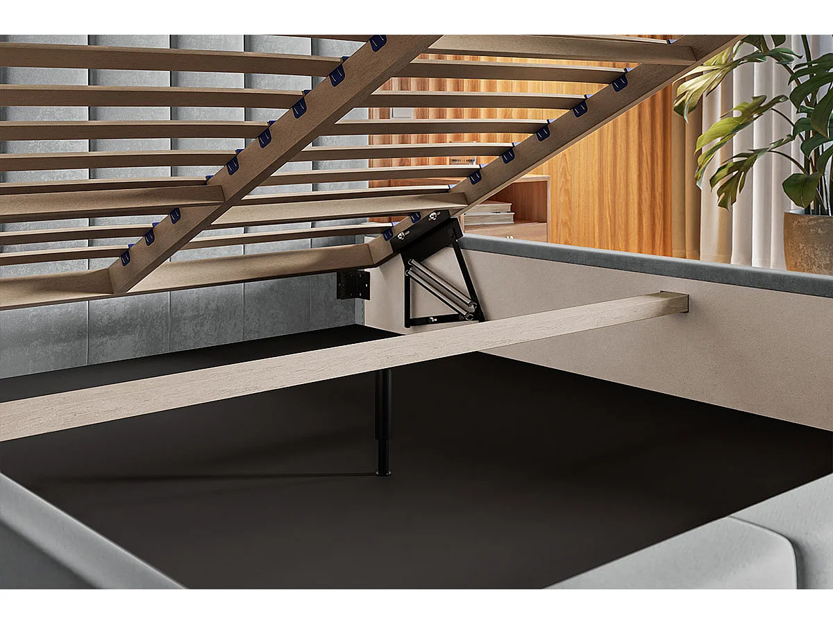 Emporius Lit avec Rangment 140 x 200 cm Moris - Tissu Velours & Sommier, Lit adulte 140x200 cm - Velvet Vert (Kronos 19)