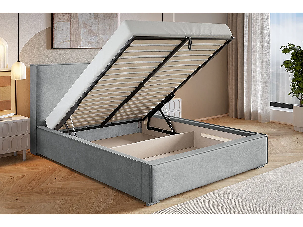 Emporius bed met opbergruimte Sydney - gestoffeerd bed 200x200, fluwelen Donkergrijs (Amor Velvet 4321)