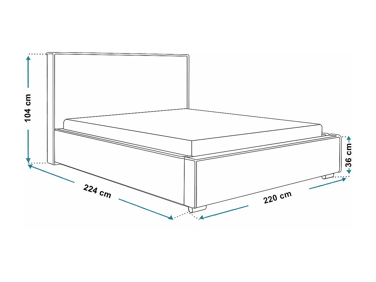 Emporius lit double 200 x 200 Sydney - Lit avec Rangement, Meubles de fabricant - Lit design tissu Gris foncé (Amor Velvet 4321)