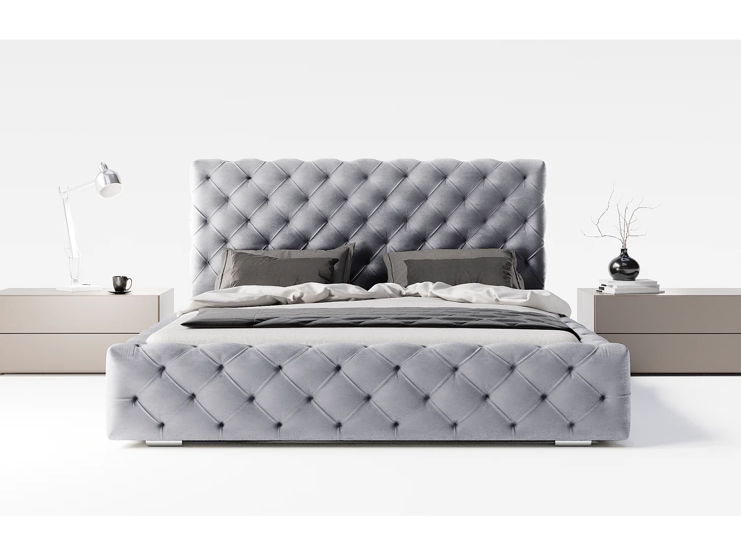 Emporius bed 160x200 Paris - bed met opbergruimte, gestoffeerd bed met lattenbodem - fluwelen Grijs (Magic Velvet 2217)