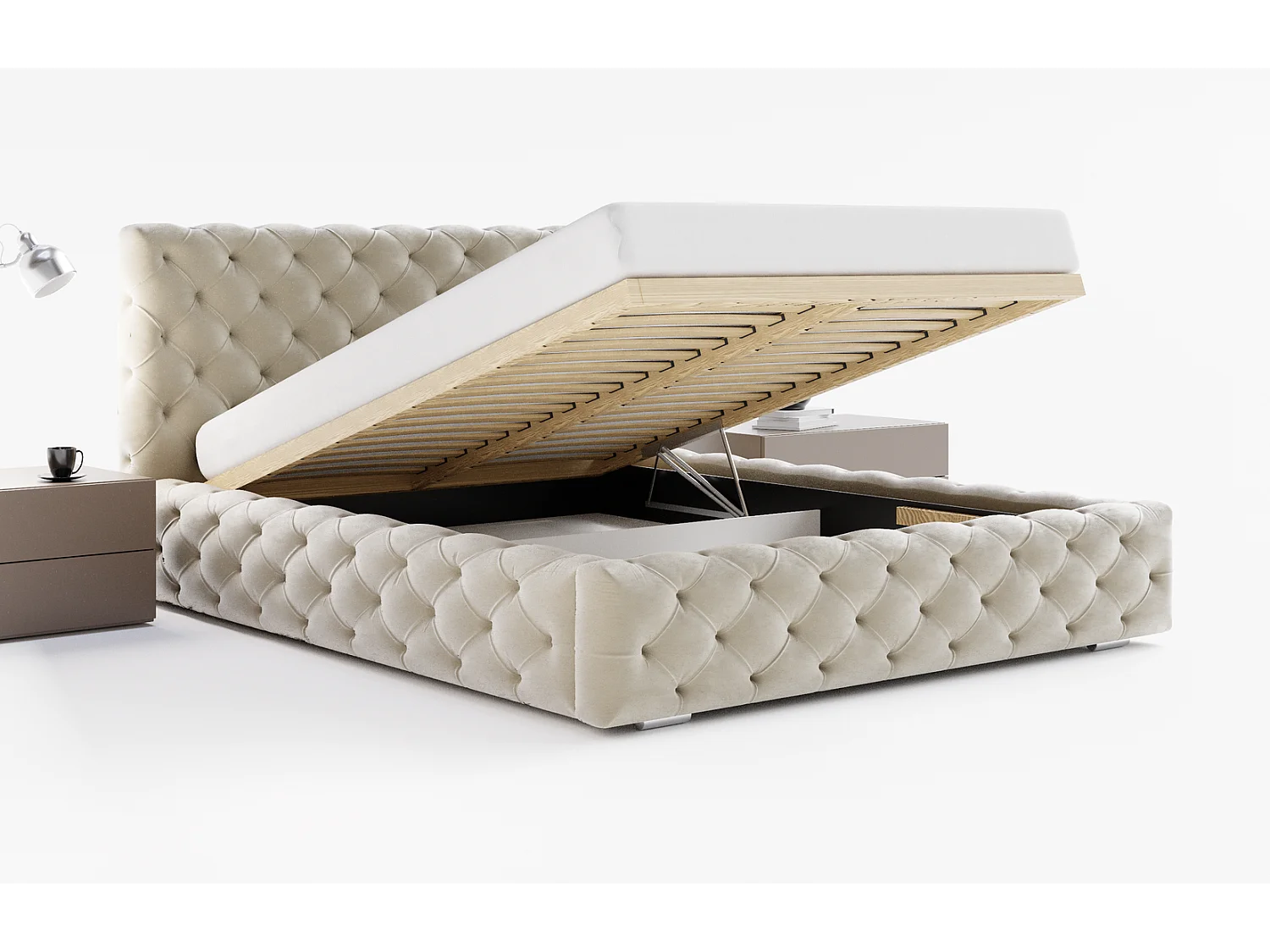 Emporius bed 160x200 Paris - bed met opbergruimte, gestoffeerd bed met lattenbodem - fluwelen Grijs (Magic Velvet 2217)