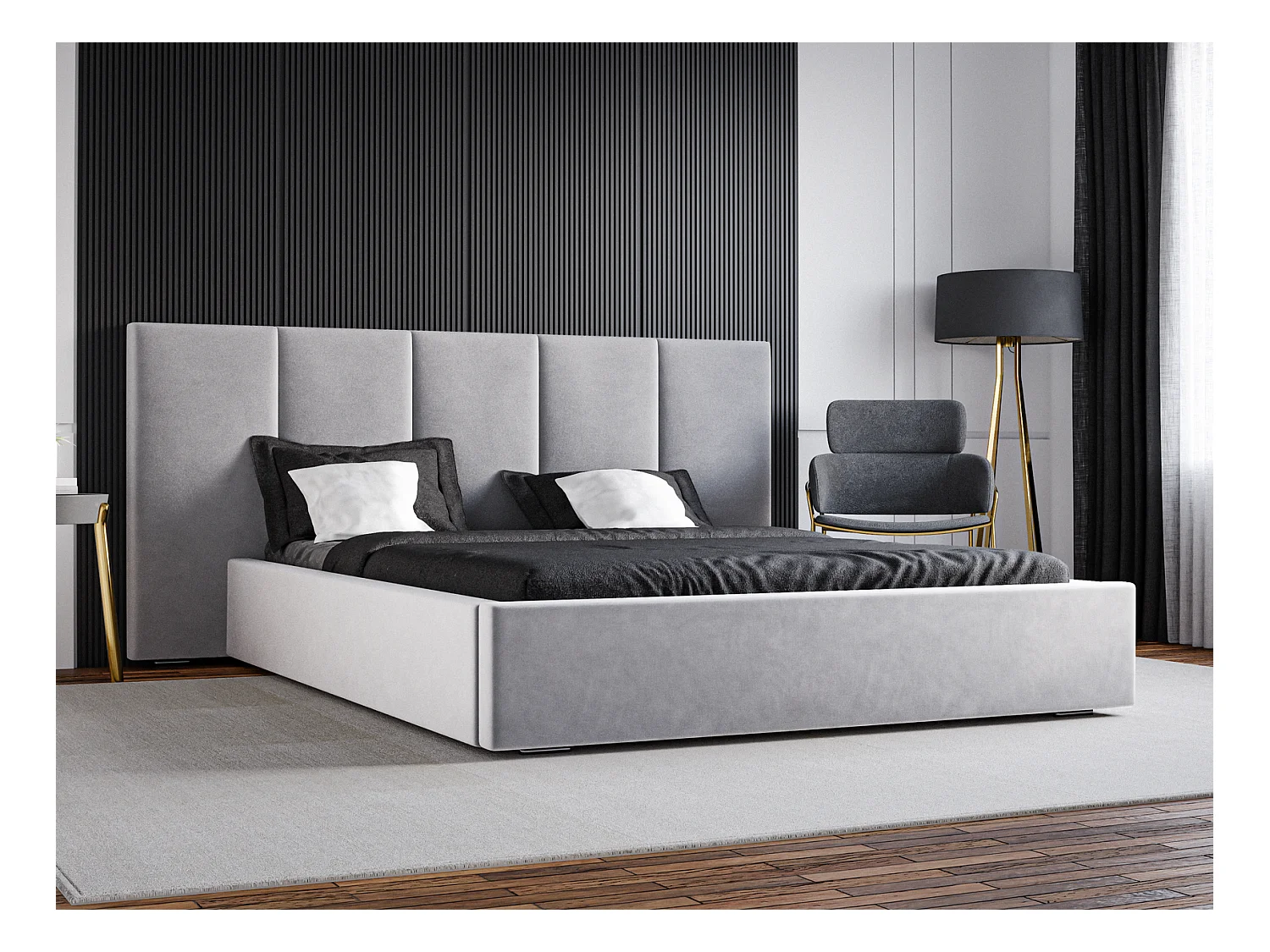 Emporius Lit rembourré 160 x 200 cm Praga - Lit avec Rangement, stoff Gris clair (Magic Velvet 2218)