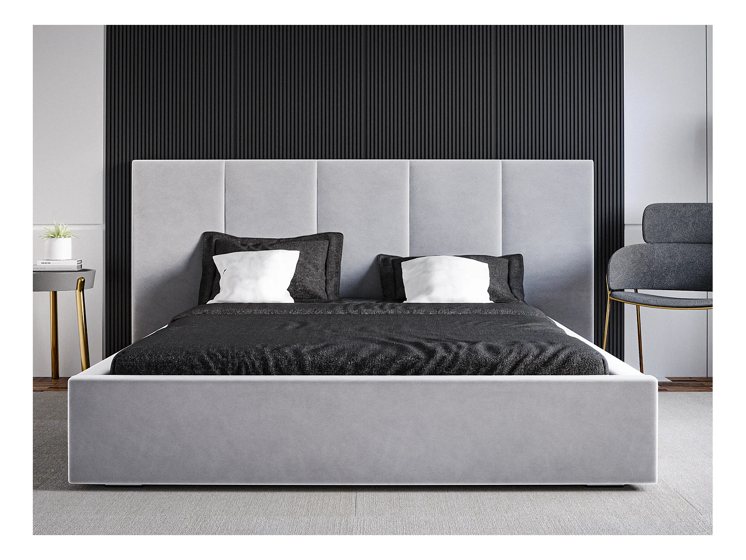 Emporius Lit rembourré 160 x 200 cm Praga - Lit avec Rangement, stoff Gris clair (Magic Velvet 2218)