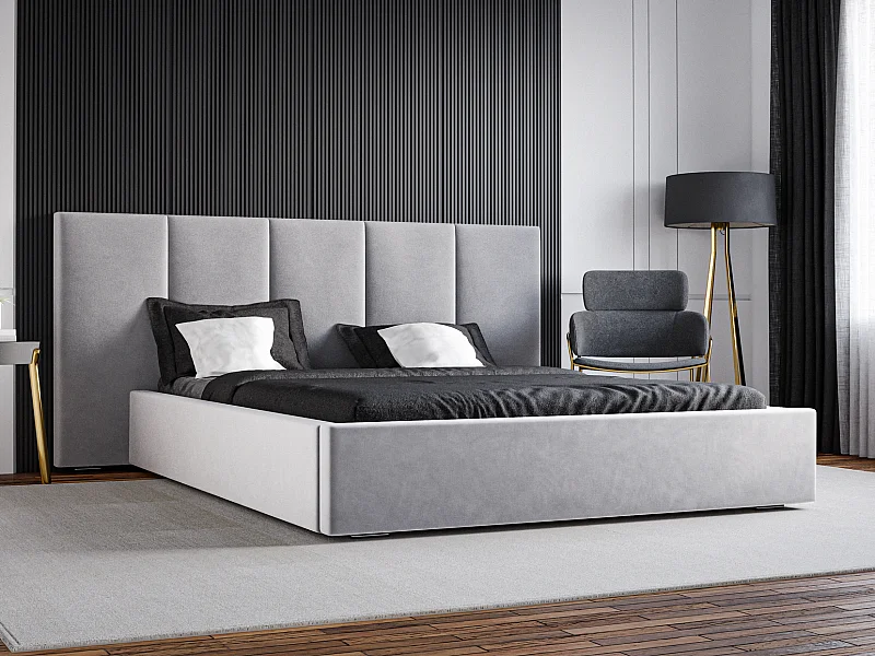 Emporius Lit rembourré 160 x 200 cm Praga - Lit avec Rangement, stoff Gris clair (Magic Velvet 2218)