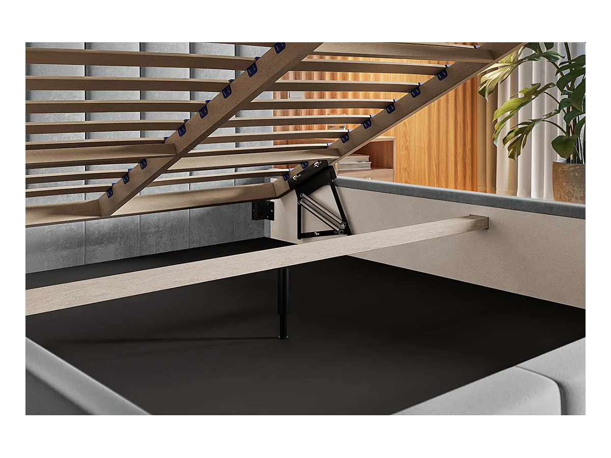 Emporius Lit avec Rangment 160 x 200 cm Moris - Tissu Velours & Sommier, Lit adulte 160x200 cm - Velvet Bleu (Kronos 09)