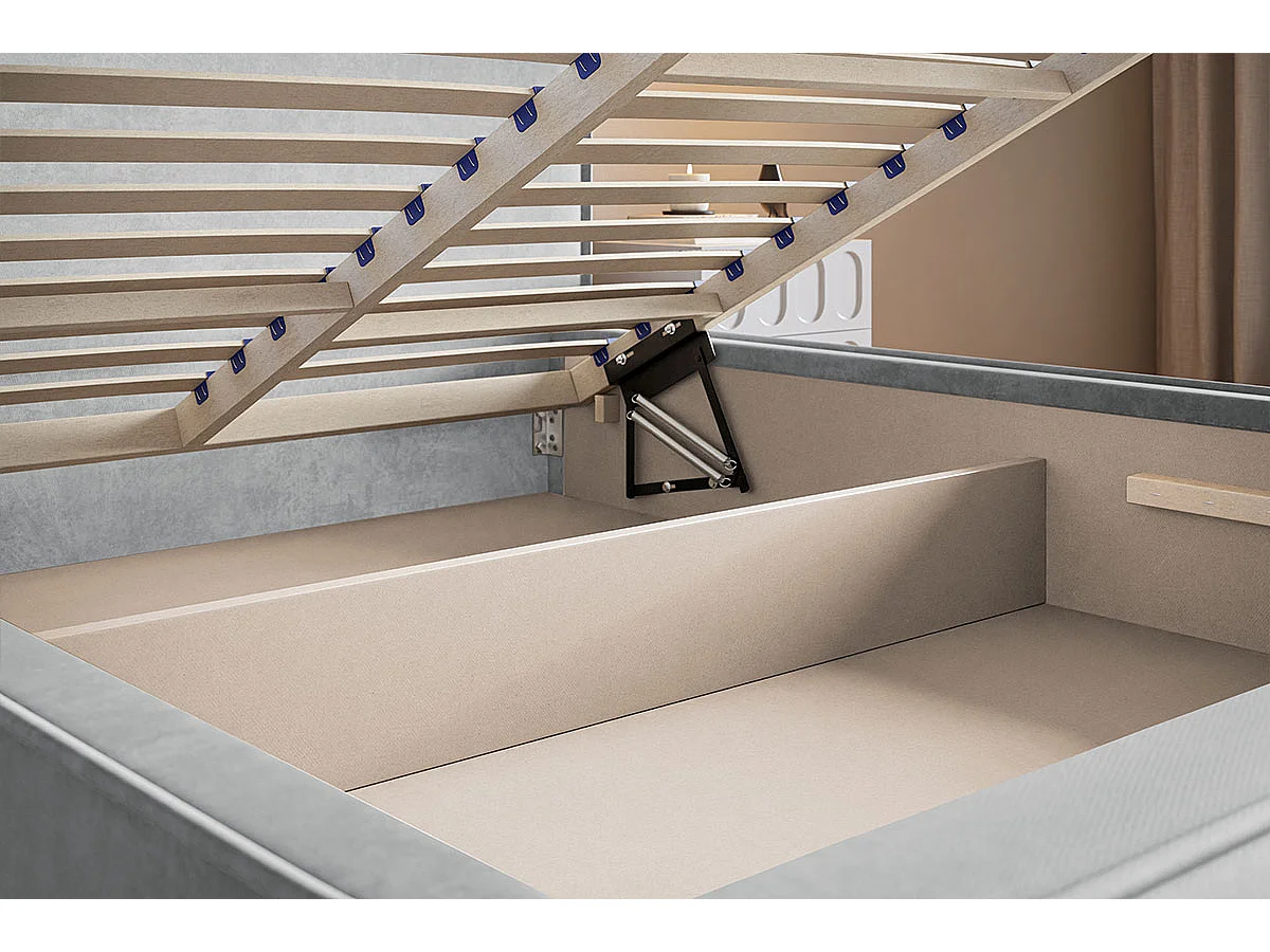 Emporius lit double 180 x 200 Sydney - Lit avec Rangement, Meubles de fabricant - Lit design tissu Beige (Amor Velvet 4323)