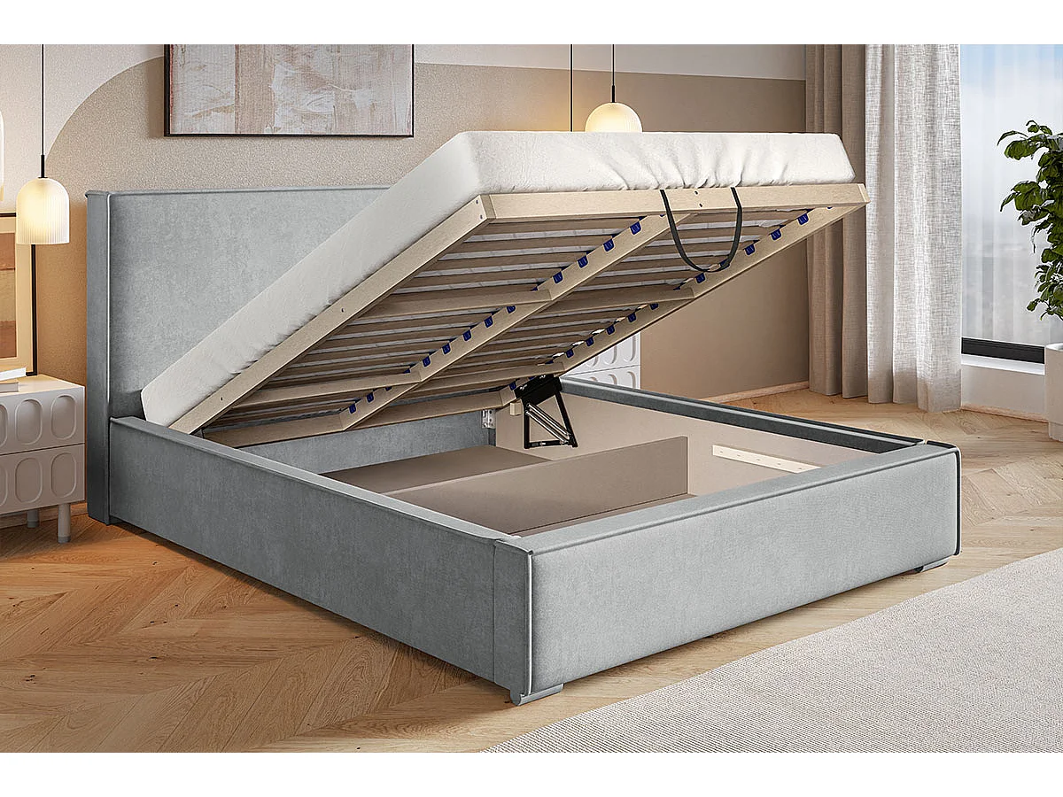 Lit double 180x200 Sydney avec rangement - Lit design, tissu velours, Beige (Amor Velvet 4323)