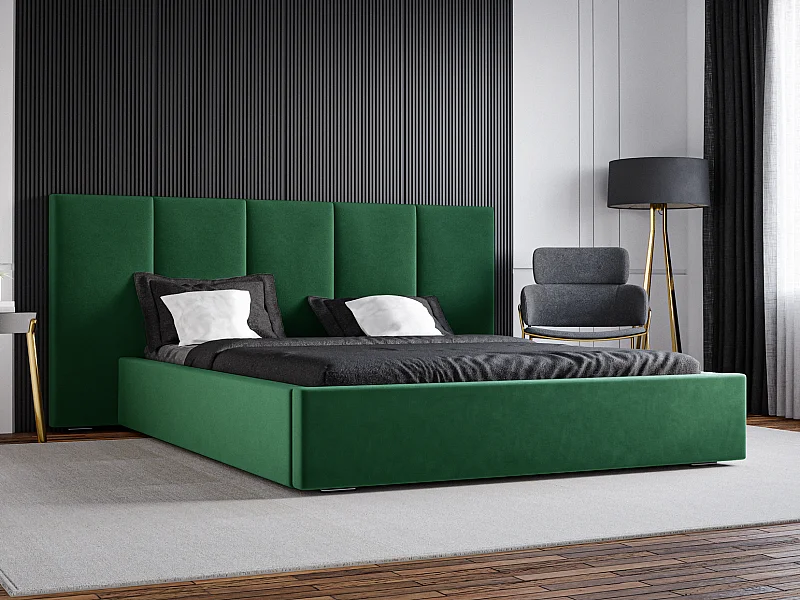 Emporius Lit rembourré 140 x 200 cm Praga - Lit avec Rangement, stoff Vert (Magic Velvet 2225)