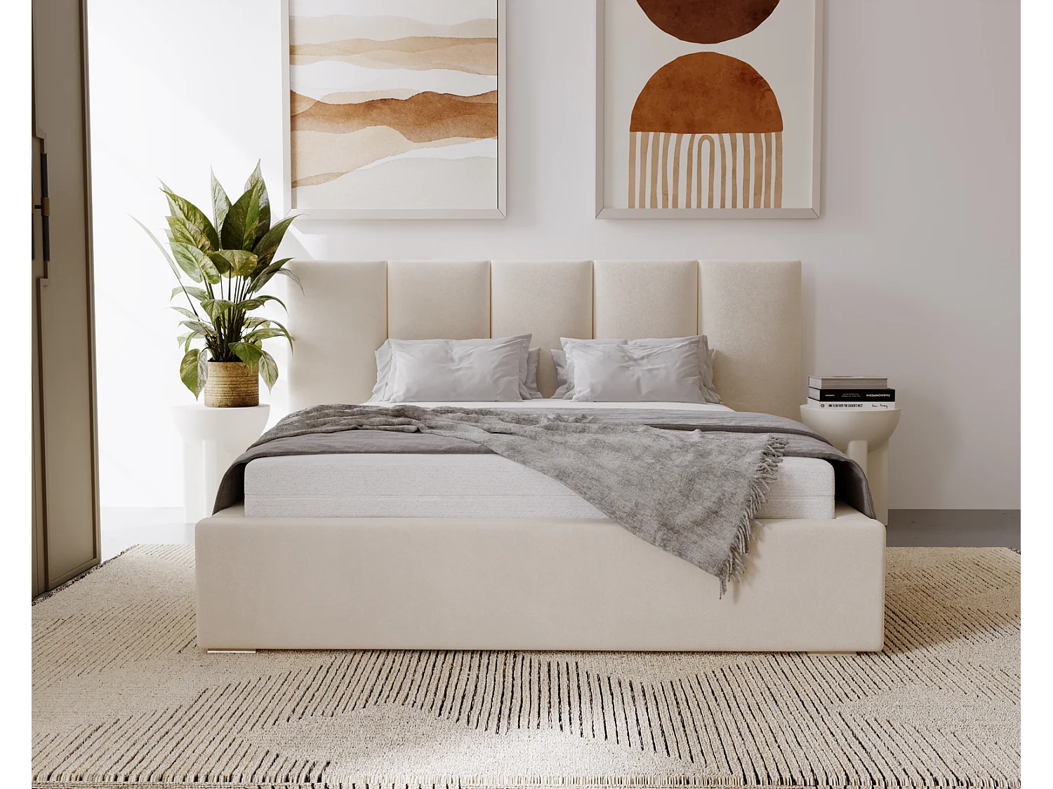 Emporius Polsterbett 180x200 Roma Slim - Bett vom Hersteller, mit Bettkasten, Bouclé stoff, dickem Schaumstoff (Creme - Anthology 1)