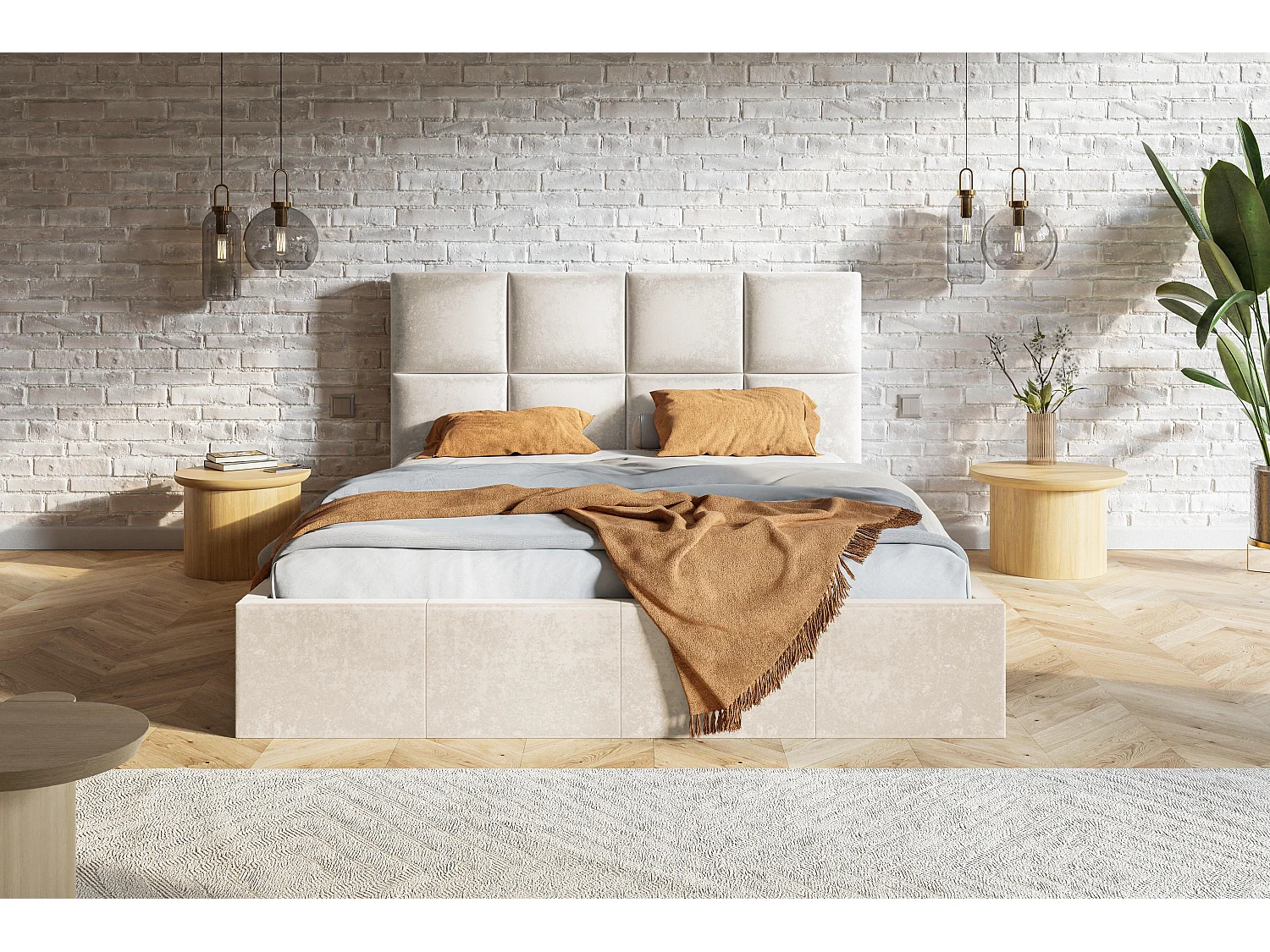 Emporius gestoffeerd bed 140 x 200 Fado - tweepersoonsbed met opbergruimte - fluweel Beige (Jasmine 21)