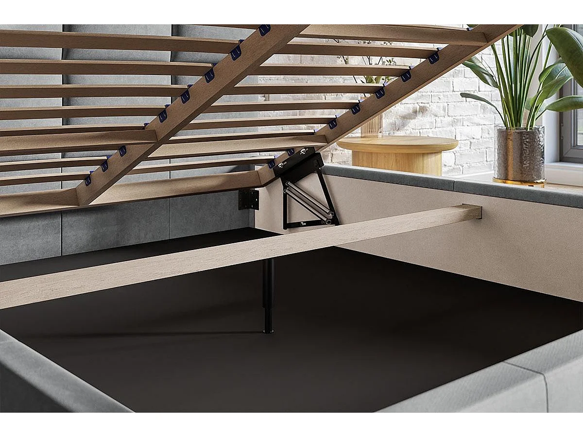 Emporius gestoffeerd bed 140 x 200 Fado - tweepersoonsbed met opbergruimte - fluweel Beige (Jasmine 21)