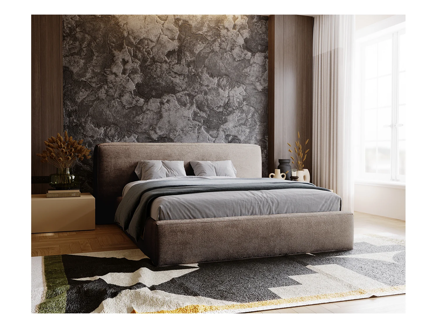 Emporius Lit 180x200 cm Vitoria - Lit adulte avec Tete de Lit, avec Rangement - Lit Brun (Symphony 6)