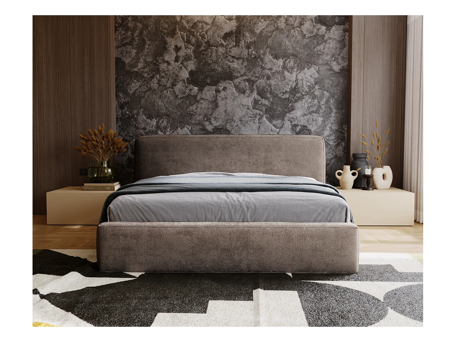 Emporius Lit 180x200 cm Vitoria - Lit adulte avec Tete de Lit, avec Rangement - Lit Brun (Symphony 6)