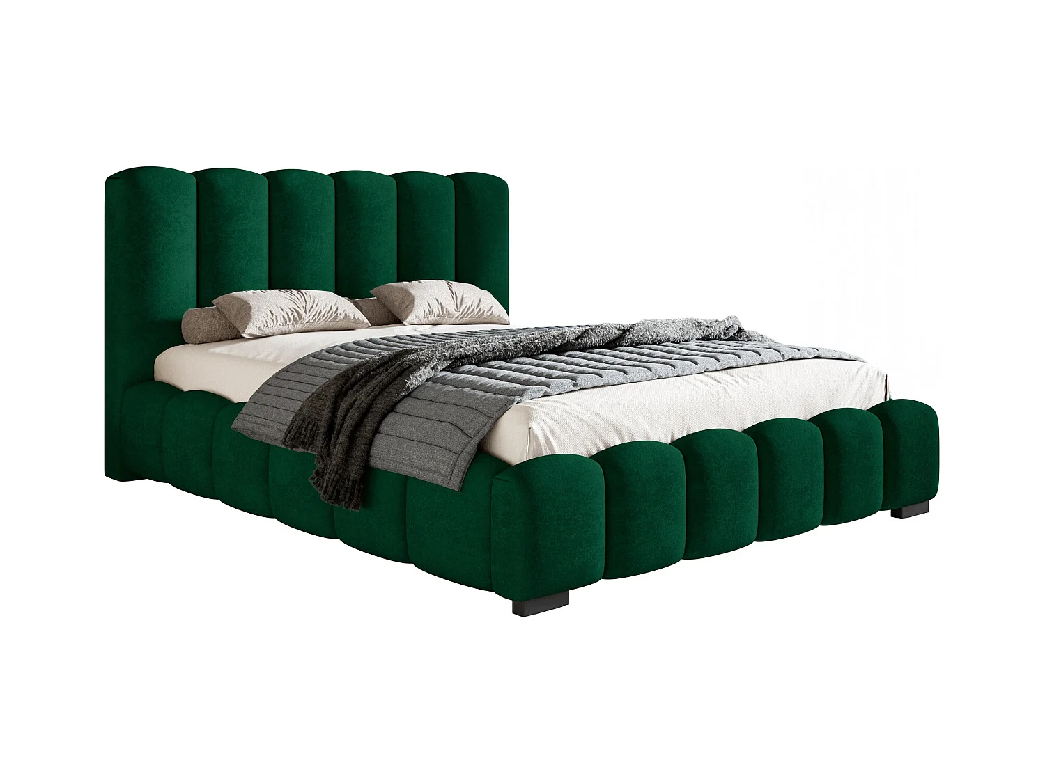 Emporius Lit capitoné 140x200 cm Pearl, Lit double avec sommier à Lattes, lit 140x200 Vert (Amor Velvet 4311)