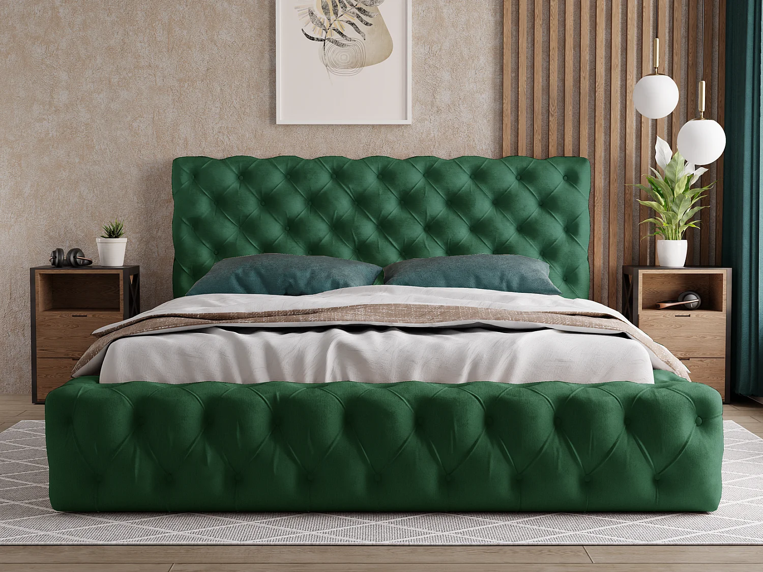 Emporius Lit coffre 180x200 Glory - Lit double 180 x 200 cm, lit capitonné, stoff Velours Vert (Kronos 19)