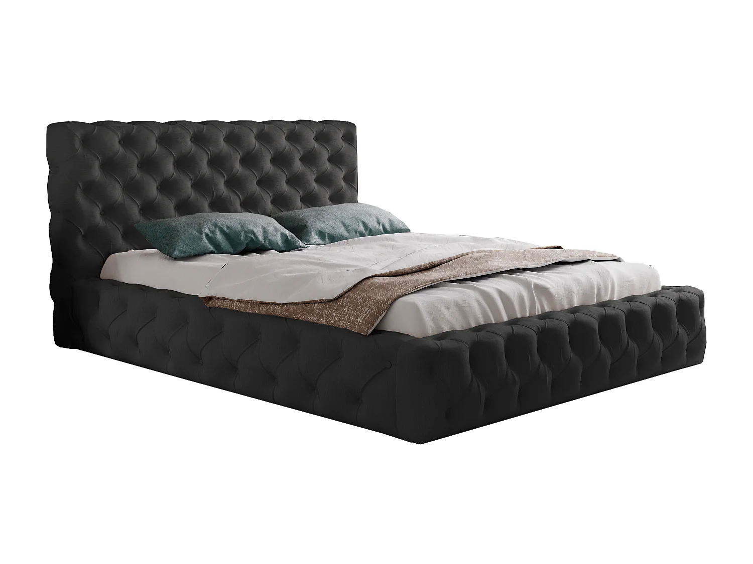 Emporius bed met bedlade 200x200 cm Glory - lattenbodem, tweepersoonsbed 200 x 200, fluweel Zwart (Kronos 7)