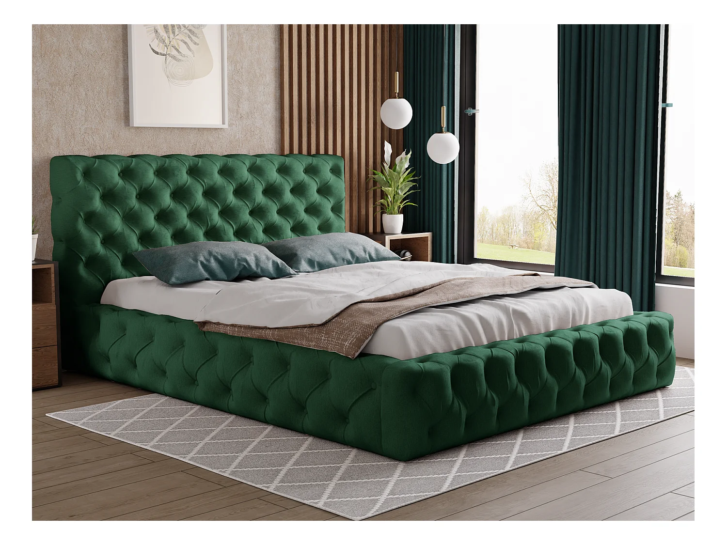 Emporius bed met bedlade 140x200 cm Glory - lattenbodem, tweepersoonsbed 140 x 200, fluweel Groen (Kronos 19)