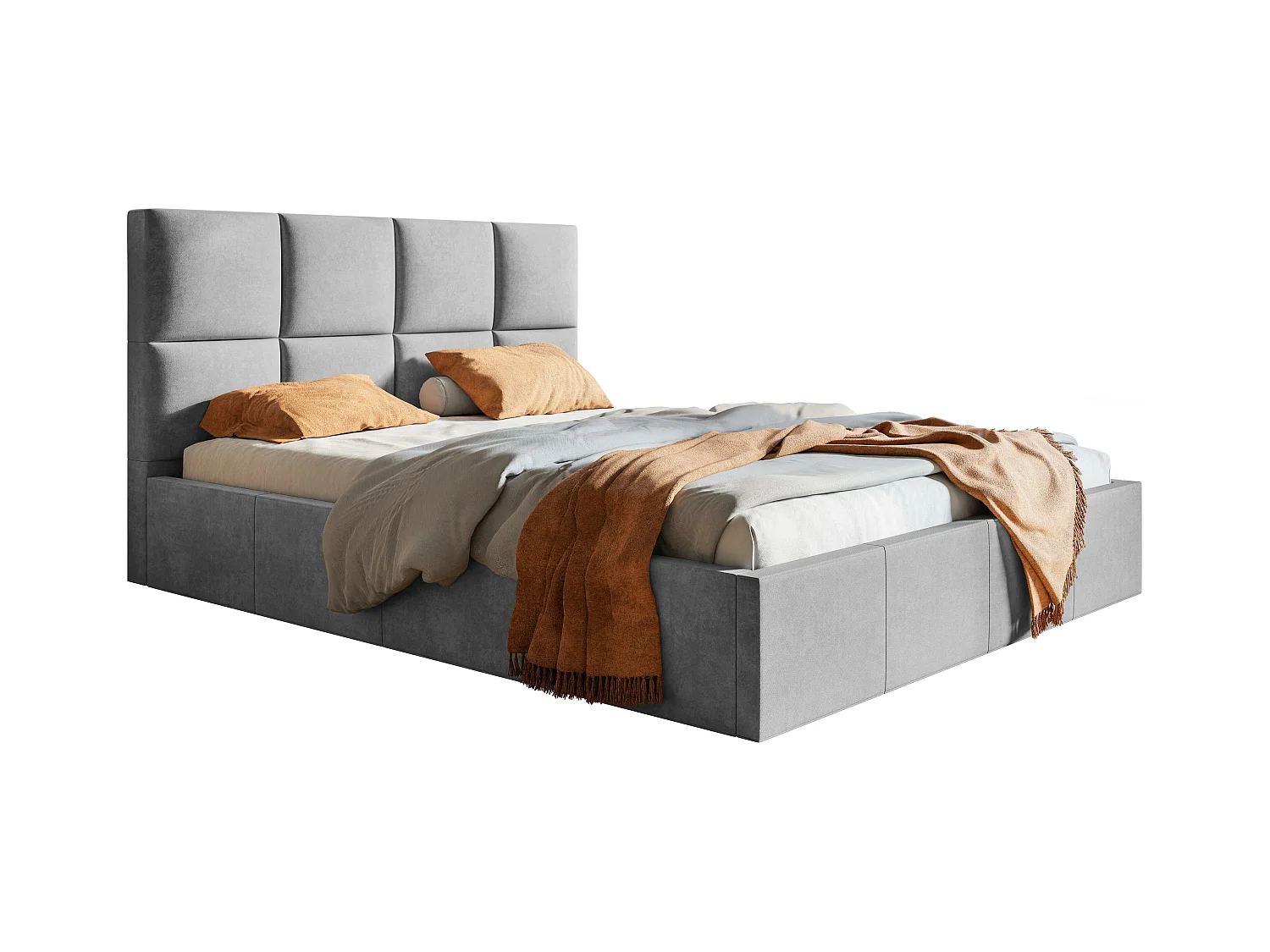 Emporius Lit rembourré 160 x 200 Fado - Lit Adulte avec Rangment, Tête de Lit - Tissu Velvet - Gris clair (Jasmine 90)